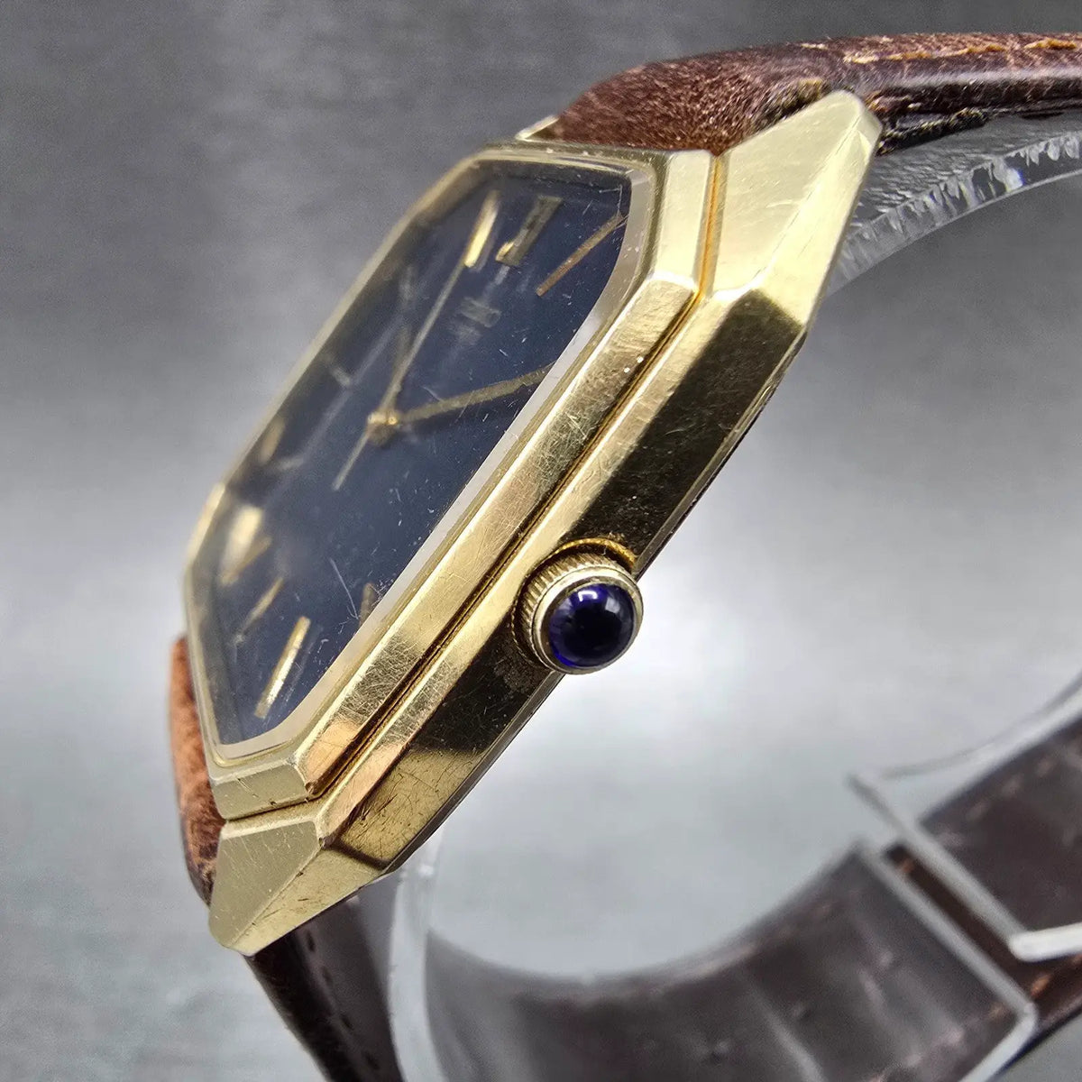 Seiko Watch Men 29mm Blue Dial Gold Tone Date Octagon 5932-5019 New Battery VTG2