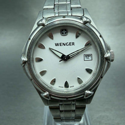 Wenger Watch Women 30mm White Dial Silver Tone Date Round 7023X New Battery0