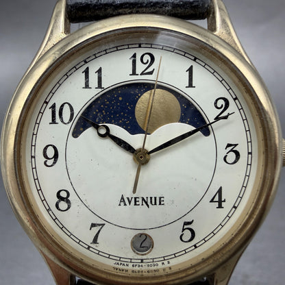Seiko Avenue Moon Phase Watch Unisex 32mm White Dial Gold Tone Date New Battery1