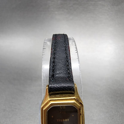 Tissot Tank Watch Women 14mm Brown Dial Gold Tone Octagon  New Battery