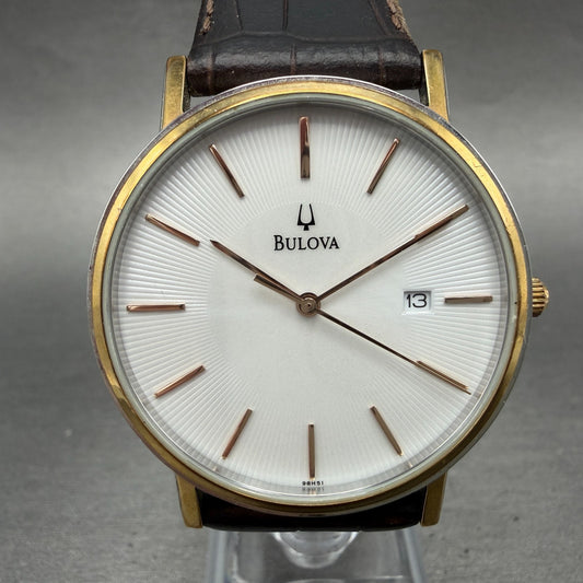 Bulova Watch Men 37mm White Dial Two Tone Date Round 98H51 New Battery TG40