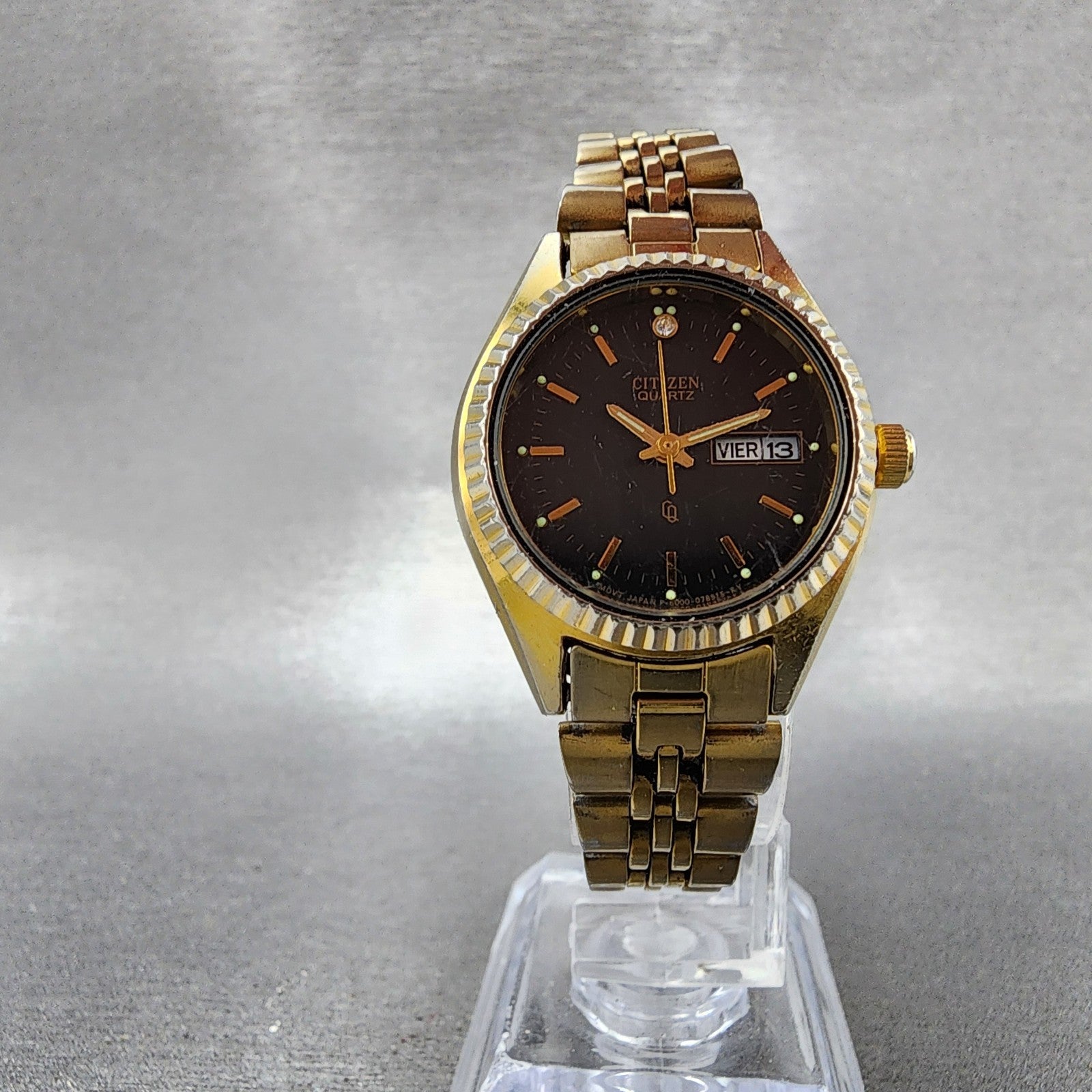 Citizen CQ Watch Women 26mm Black Dial Gold Tone Daydate 6000075684  NewBattery5