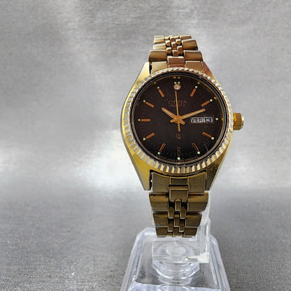 Citizen CQ Watch Women 26mm Black Dial Gold Tone Daydate 6000075684  NewBattery5