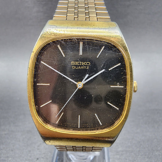 Seiko Tank Watch Men 32mm Brown Dial Gold Tone Rectangle 4100-5029 PARTS