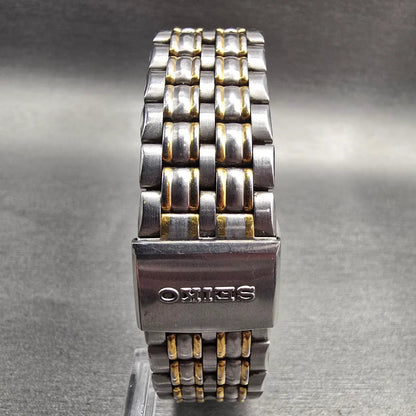 Seiko SQ Watch Men 36mm Black Dial Two Tone Date Round 5Y22-7039 New Battery7