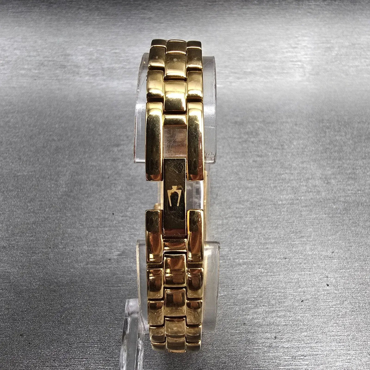 Bulova Watch Women 14mm MOP Dial Gold Tone Crystals Rectangle 98V28 New Battery7