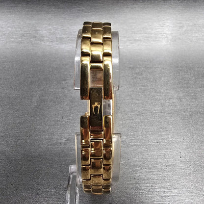Bulova Watch Women 14mm MOP Dial Gold Tone Crystals Rectangle 98V28 New Battery7