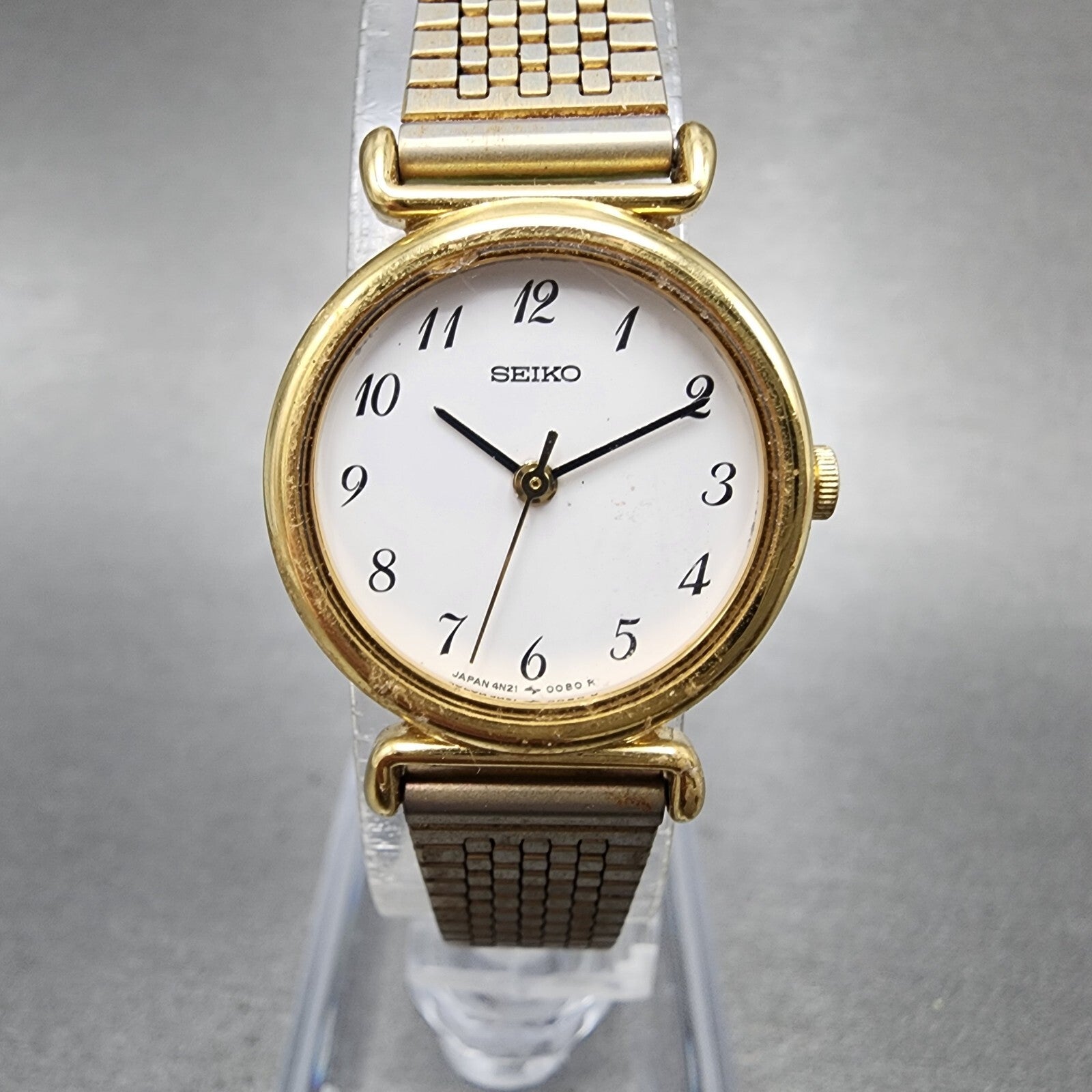 Seiko Watch Women 22mm White Dial Gold Tone Round 4n210052 New Battery0