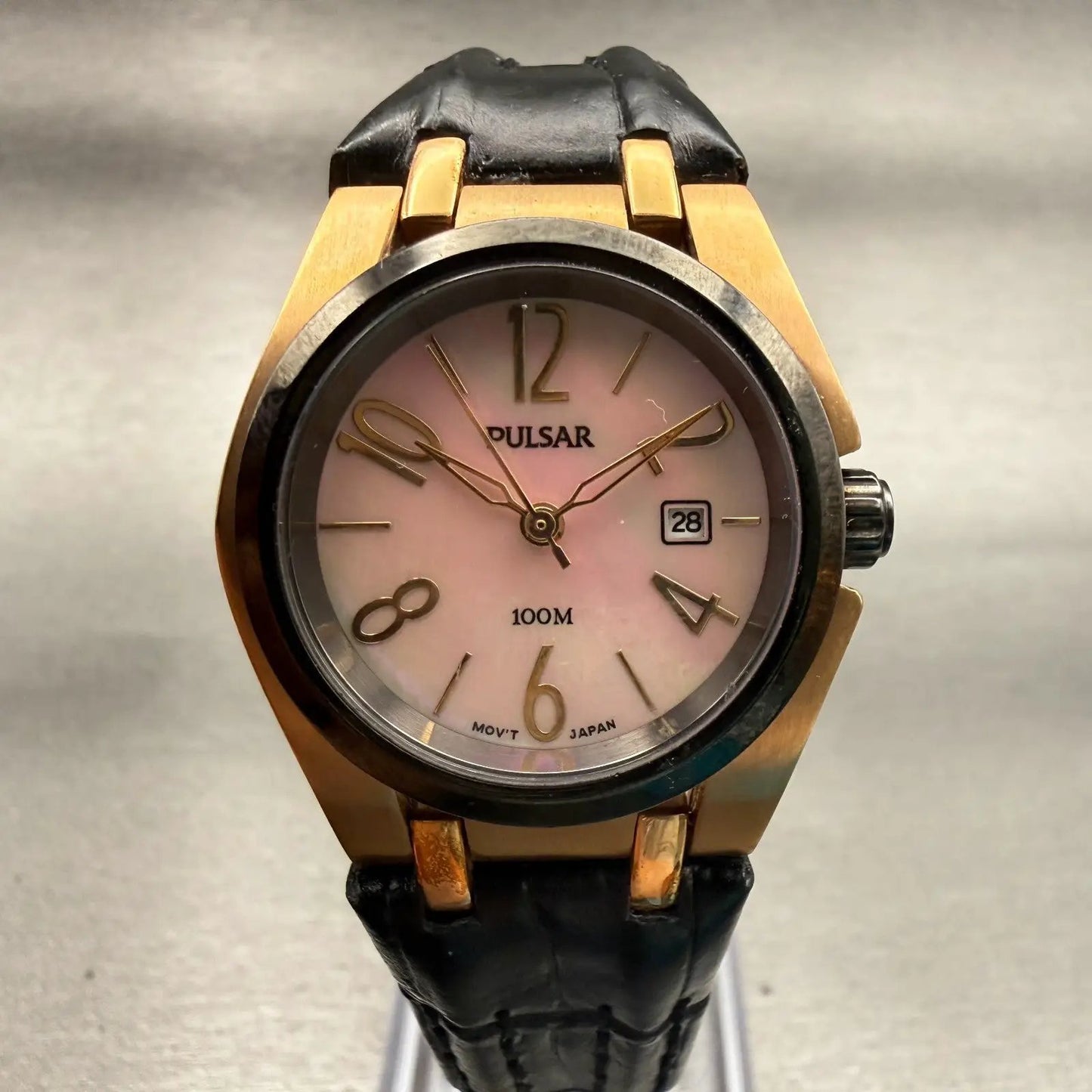Seiko Pulsar Watch Women 29mm MOP Dial Two Tone Date Round VX32-X392 New Battery0