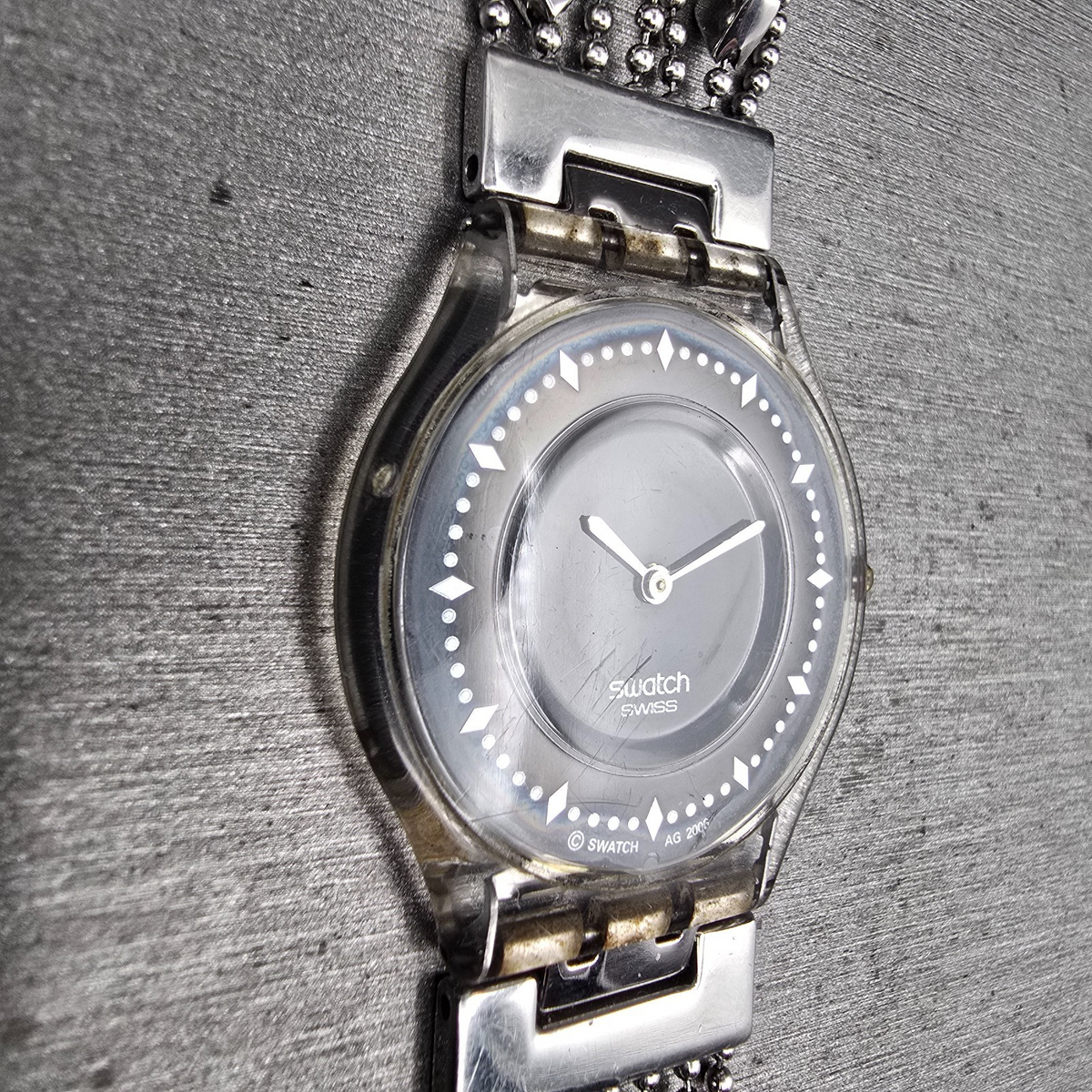 Swatch Brim Over Watch Women 34mm Black Dial Clear Case SFG295G New Battery2