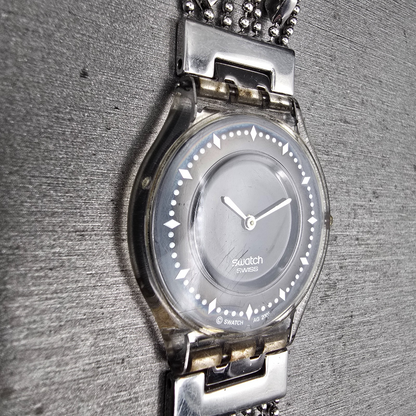 Swatch Brim Over Watch Women 34mm Black Dial Clear Case SFG295G New Battery2