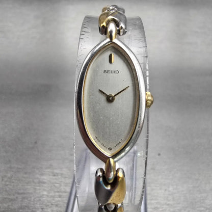 Seiko Watch Women 13mm Silver Dial Two Tone Oval 1E20-5270 New Battery Vintage0