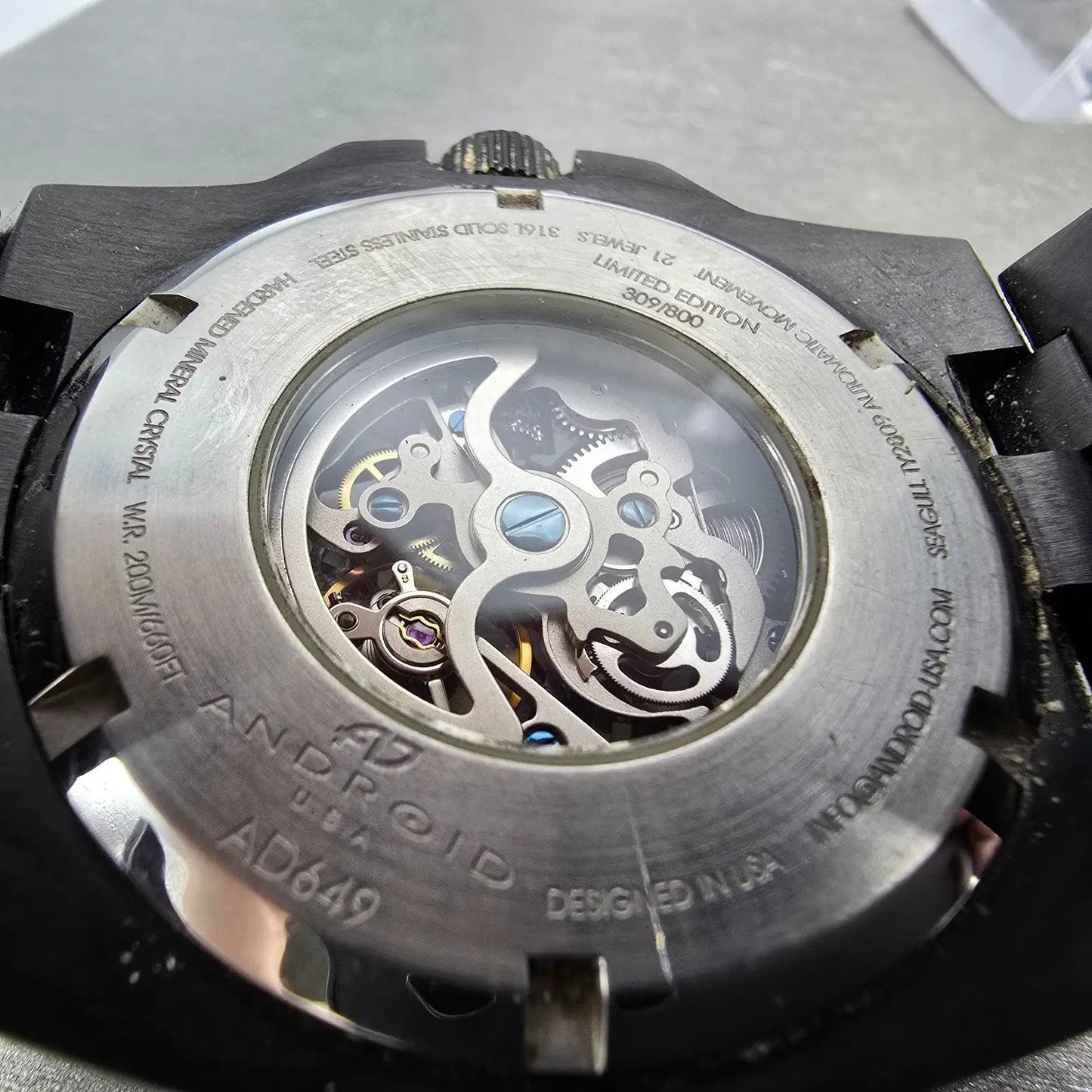 Android Corsair Skeleton Automatic Watch Men 49mm Black Dial Black Round Runs10