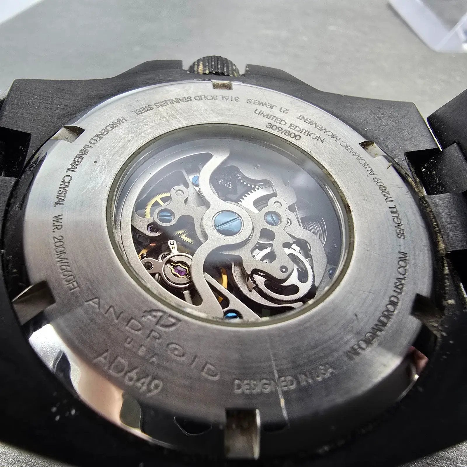Android Corsair Skeleton Automatic Watch Men 49mm Black Dial Black Round Runs10