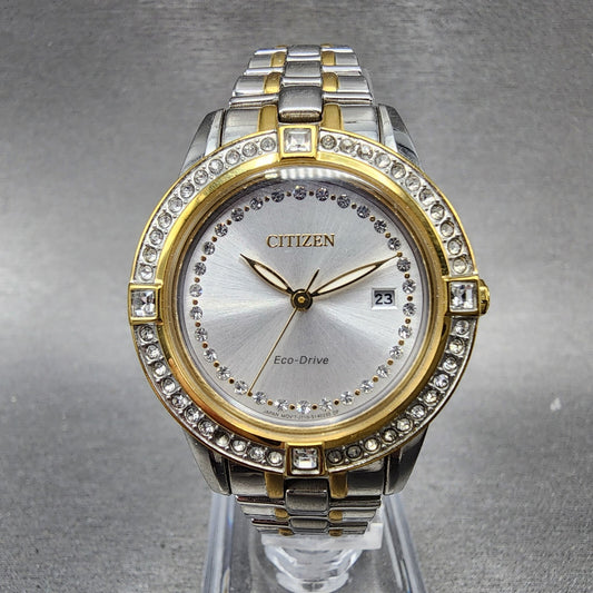 Citizen EcoDrive Silhouette Watch Women 29mm Silver Dial Two Tone Date Works0