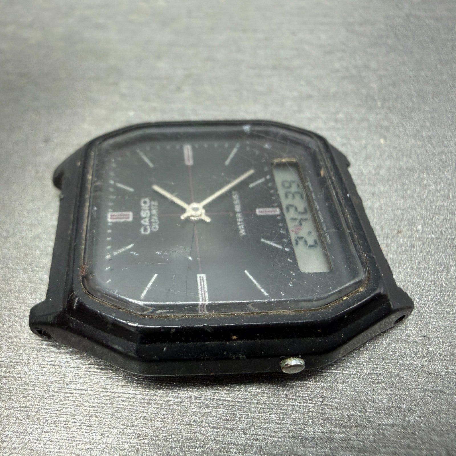 Casio AQ-8W Watch Men 33mm Analog Digital Black Octagon LCD VTG PARTS3