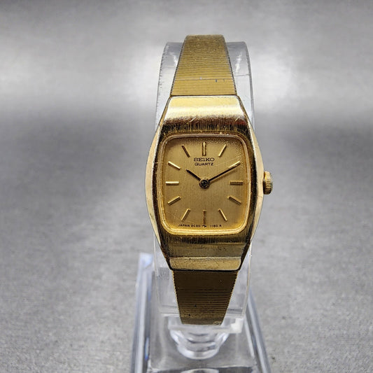 VTG Seiko Watch Women 16mm Gold Dial Gold Tone 2C205559 Tonneau New Battery0