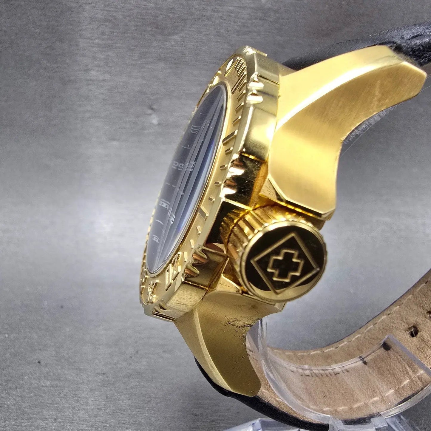 Invicta Specialty GMT Watch Men 50mm Black Dial Gold Tone Date F0058 New Batt JK2