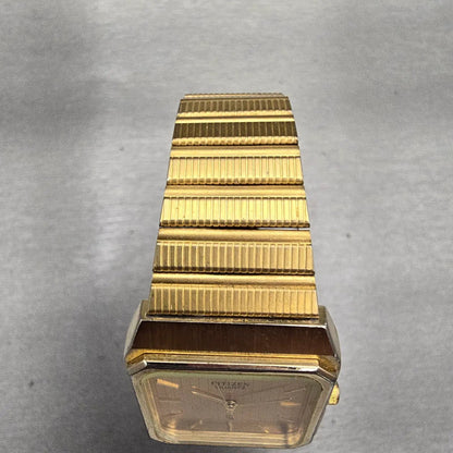 Citizen CQ Watch Men 27mm Gold Dial Gold Tone Rectangle 4031-986351 New Battery4