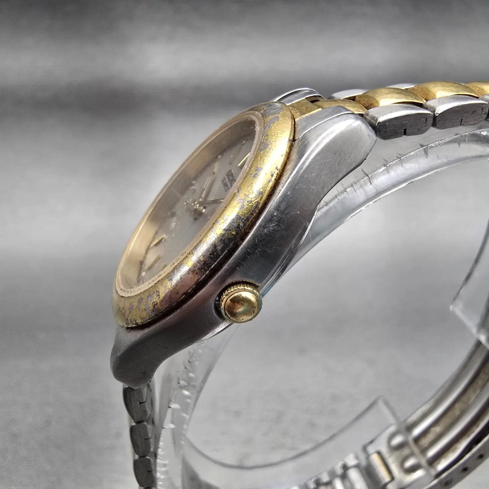 Seiko Watch Women 27mm Silver Dial Two Tone Date Round 7N82-6B00 New Battery VTG2