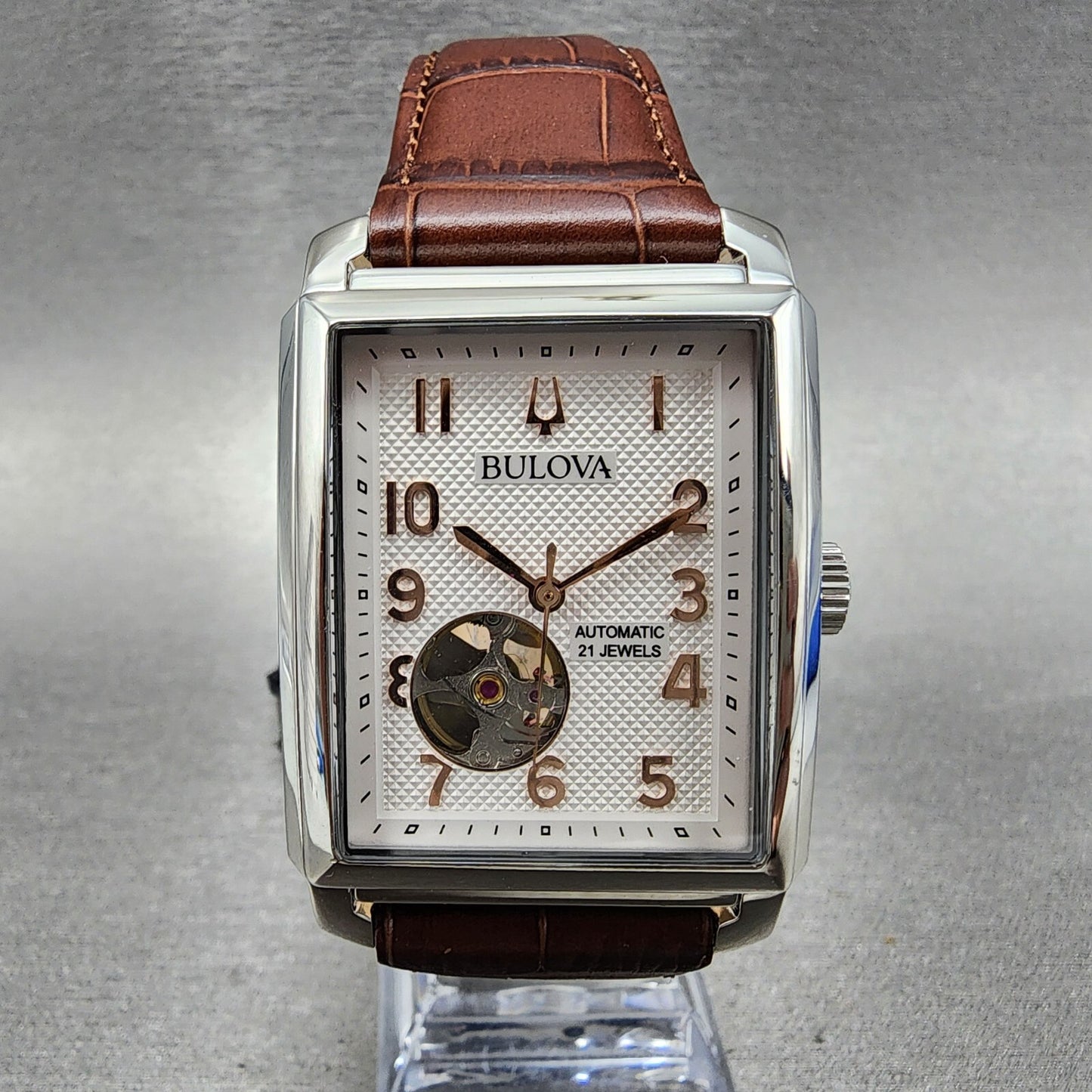 Bulova Sutton Tank Watch Men 33mm White Dial Steel Rectangle Automatic 96A2680
