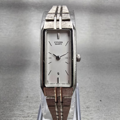 Citizen CQ Watch Women 13mm White Dial Silver Tone Rectangle 5421-S22393 New Bat0