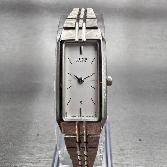 Citizen CQ Watch Women 13mm White Dial Silver Tone Rectangle 5421-S22393 New Bat0