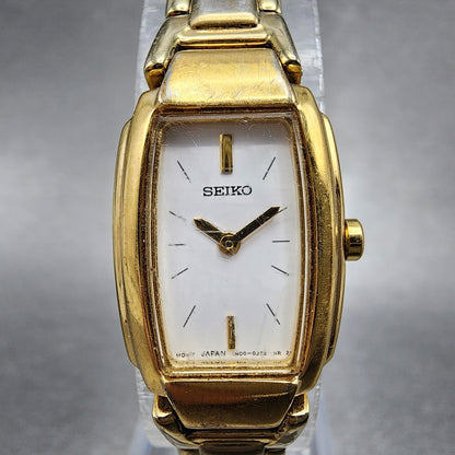 Seiko Watch Women 16mm White Dial Gold Tone Rectangle 1N000GA0 New Battery1