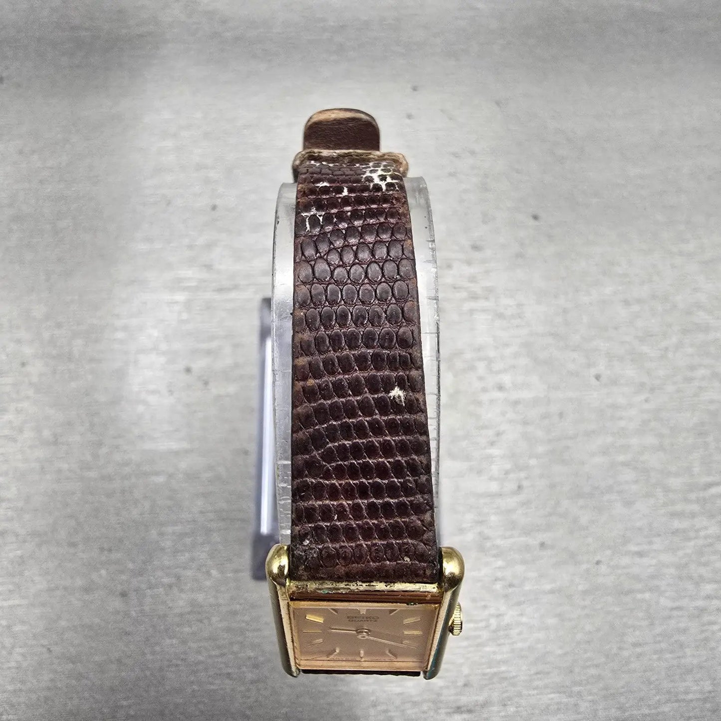 Seiko Watch Women 17mm Gold Dial Gold Tone Rectangle 2C20-5019 New Battery VTG4
