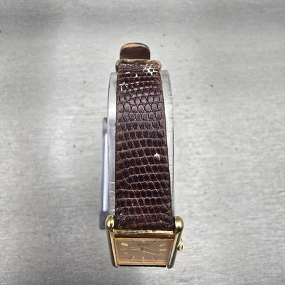 Seiko Watch Women 17mm Gold Dial Gold Tone Rectangle 2C20-5019 New Battery VTG4