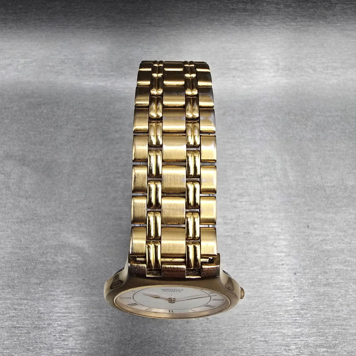 Seiko Watch Men 33mm White Dial Gold Tone Round 5Y94-7029 New Battery Vintage4