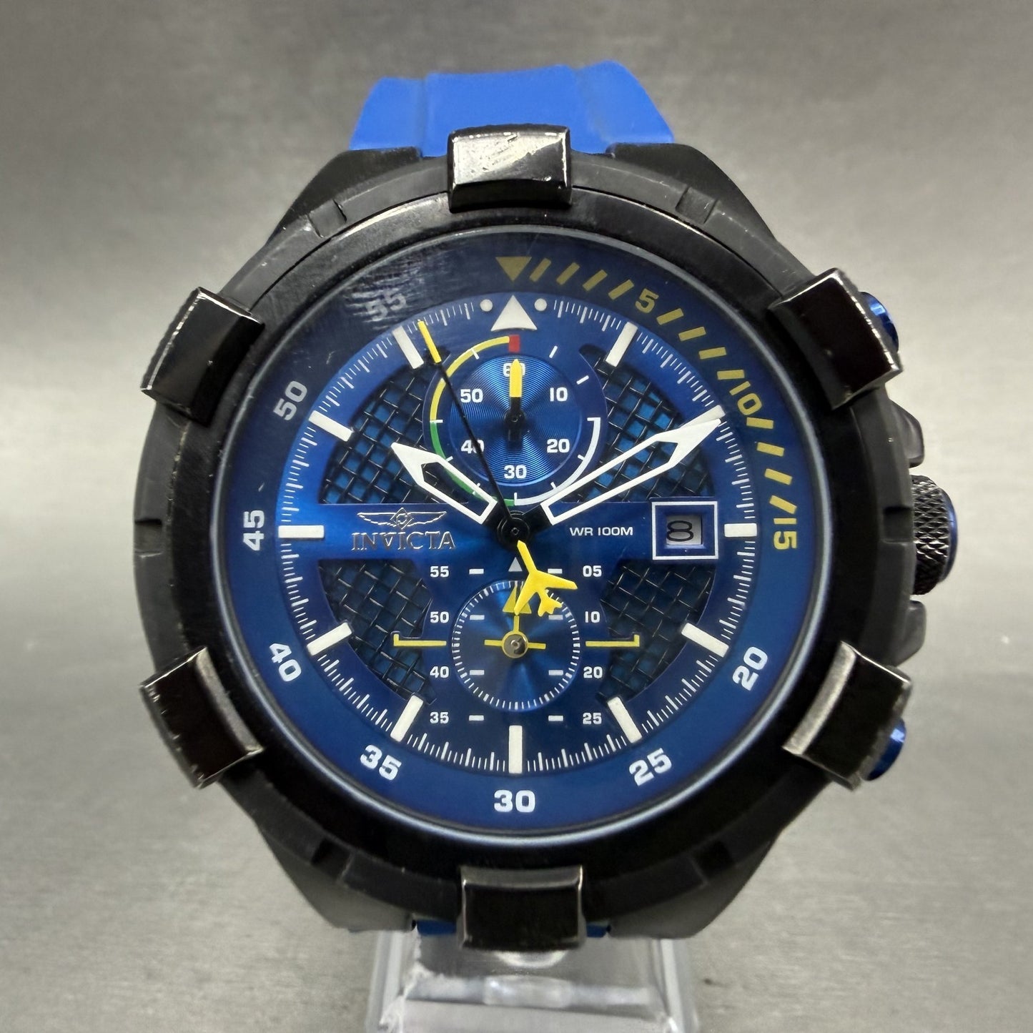 Invicta Aviator Chronograph Watch Men 49mm Blue Dial Black Date 28092 New Batt0
