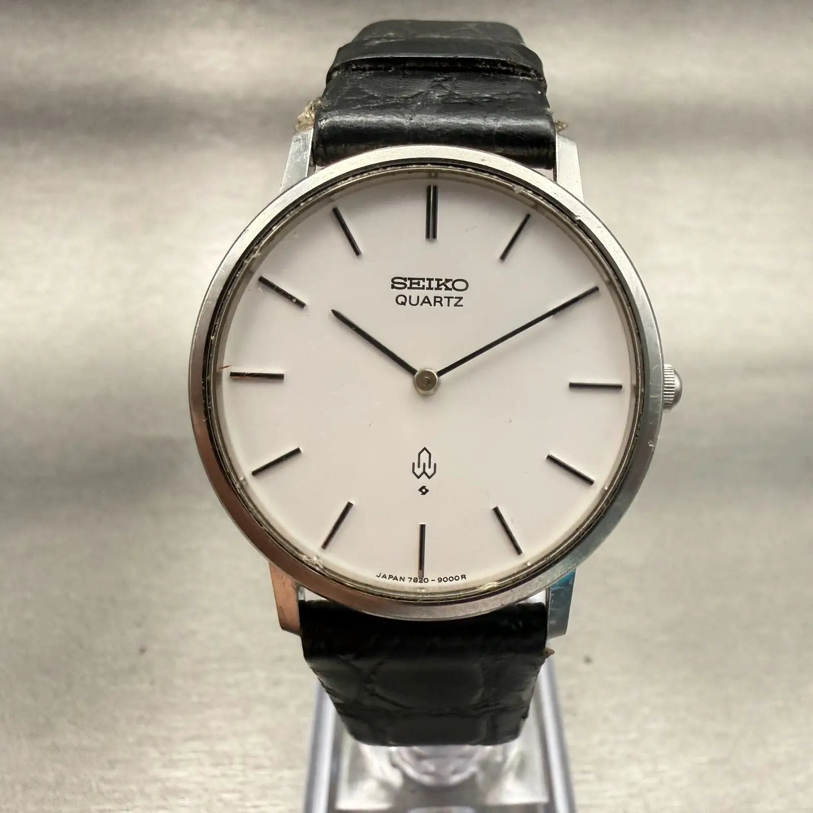 Seiko Watch Men 33mm White Dial Silver Tone Round 7820-9000 New Battery VTG0