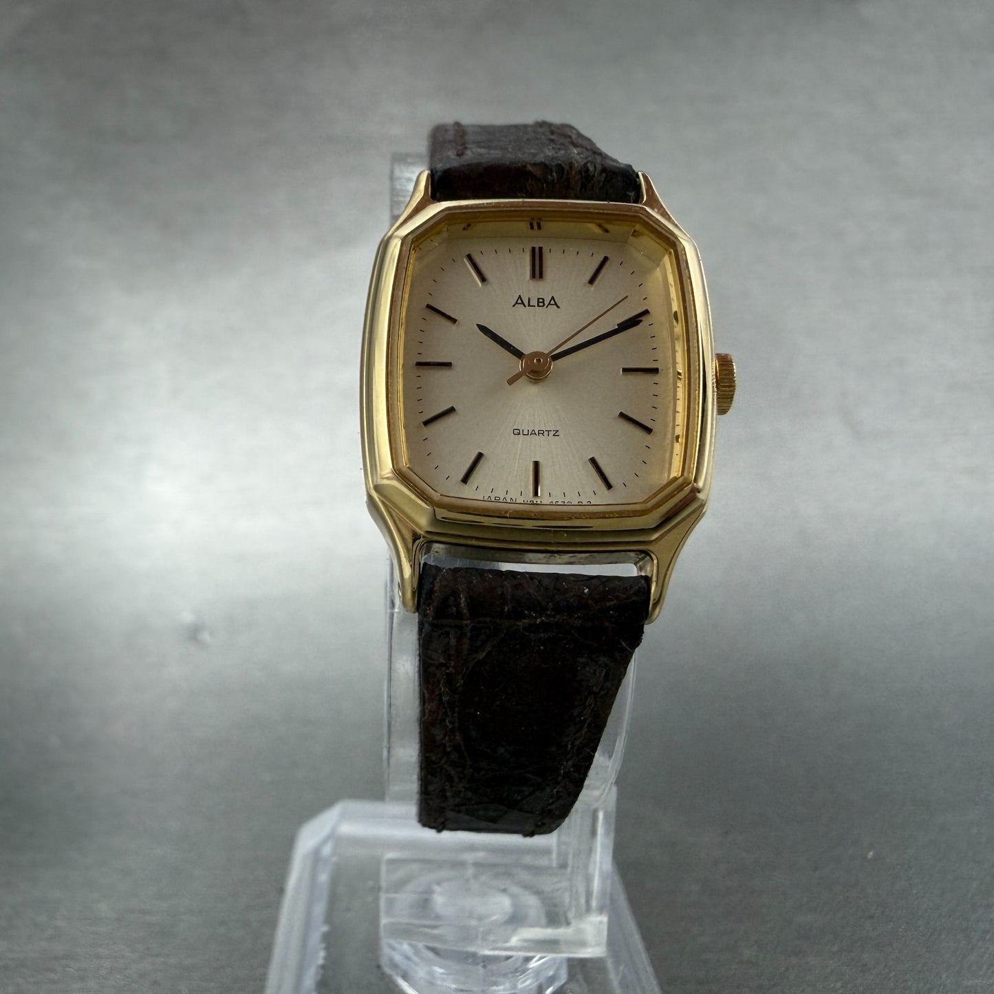 Seiko Alba Tank Watch Women 20mm Champagne Dial Gold Tone V811-5310 New Battery5