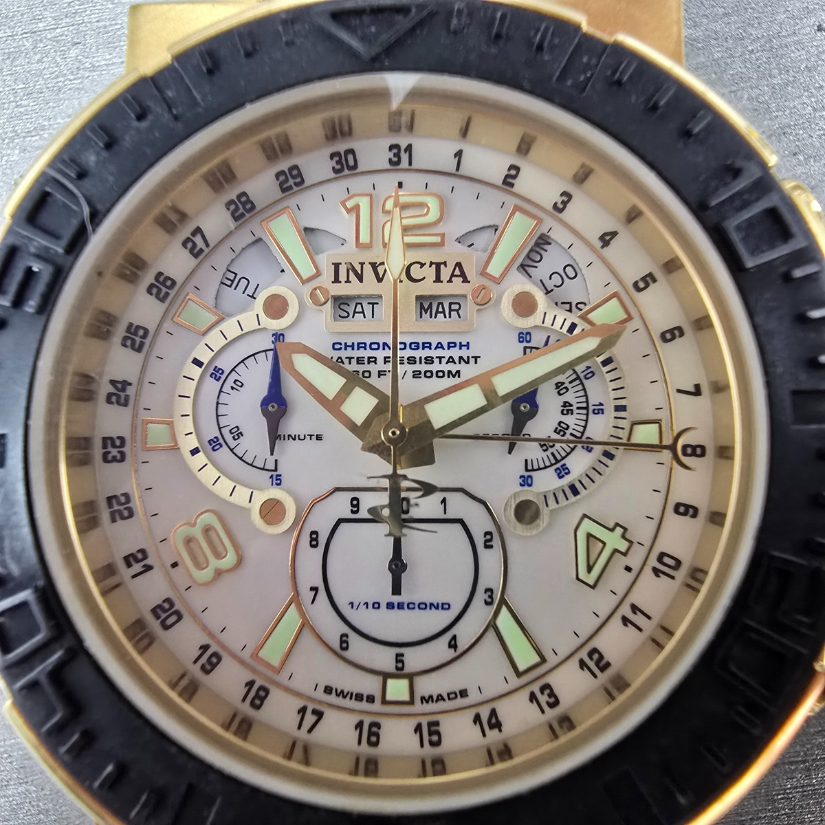 Invicta Reserve Ocean Reef Chronograph Watch Men 46mm MOP Dial Black Gold  READ!2