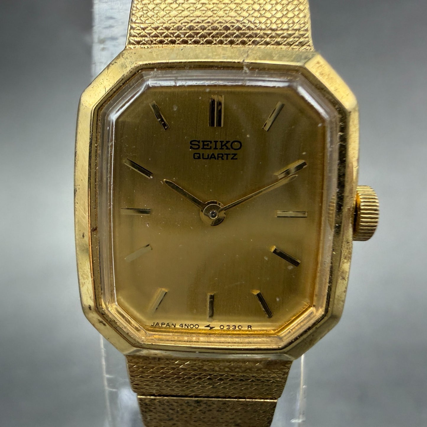 Seiko Watch Women 17mm Champagne Dial Gold Tone Octagon 4N00-5139 New Batt VTG1