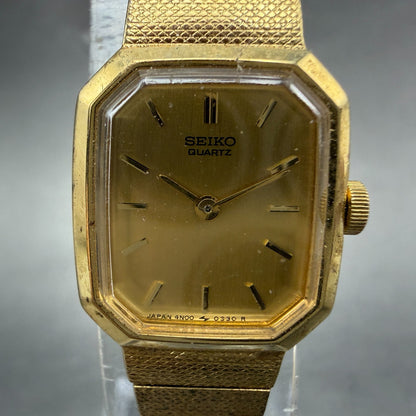Seiko Watch Women 17mm Champagne Dial Gold Tone Octagon 4N00-5139 New Batt VTG1