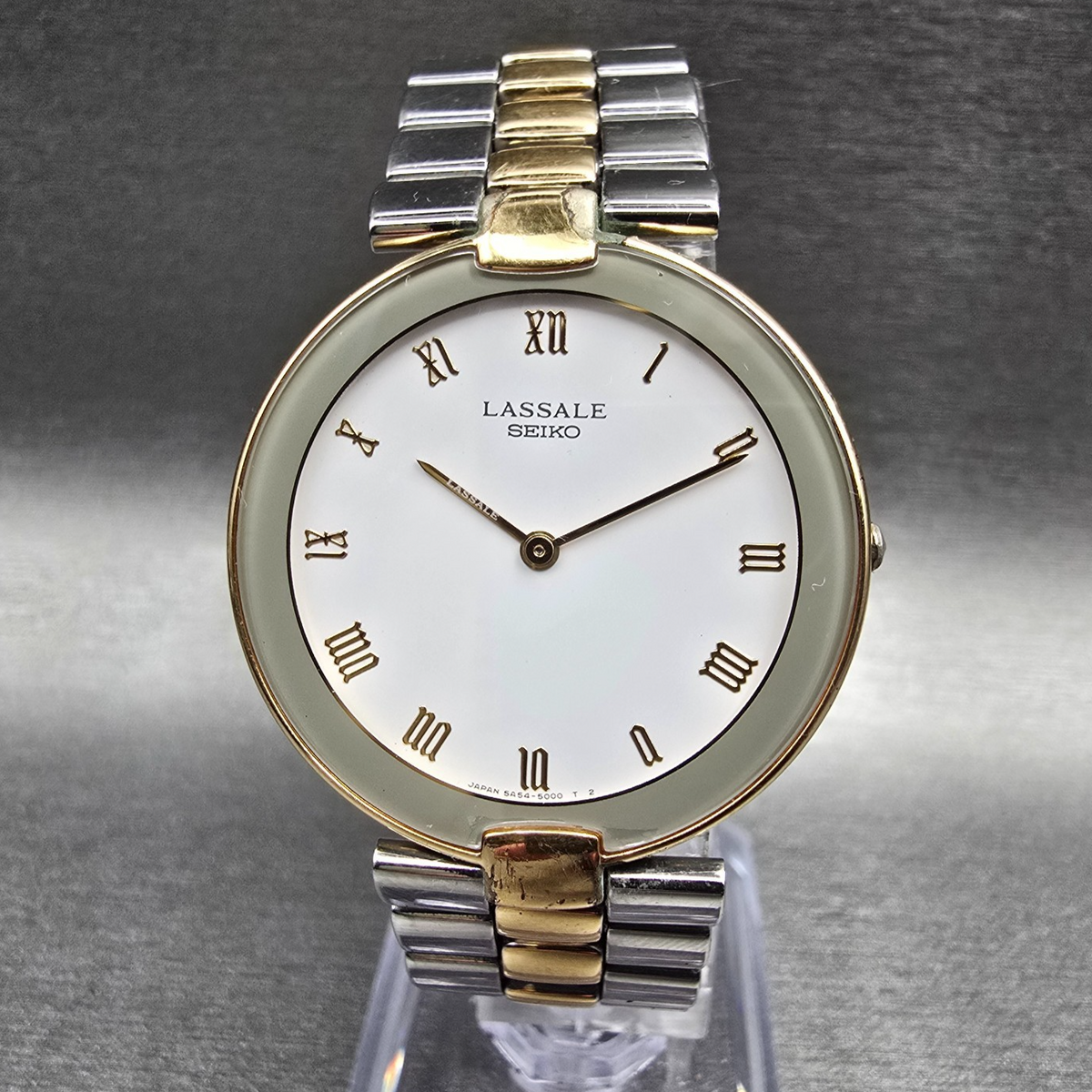 Seiko Lassale Watch Men 33mm White Dial Gold Tone Round 5A54-2000 New Battery0