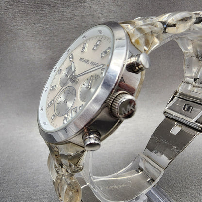 Michael Kors Chronograph Watch Women 43mm MOP Dial Clear Case MK5235 New Battery2