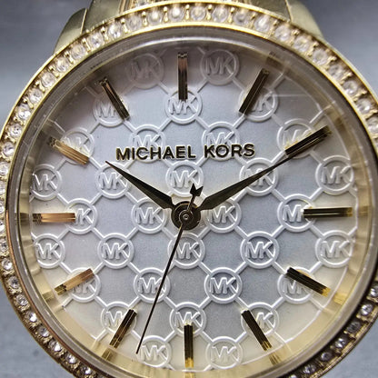 Michael Kors Nini Watch Women 35mm White Dial Gold Tone MK-3214 New Battery1