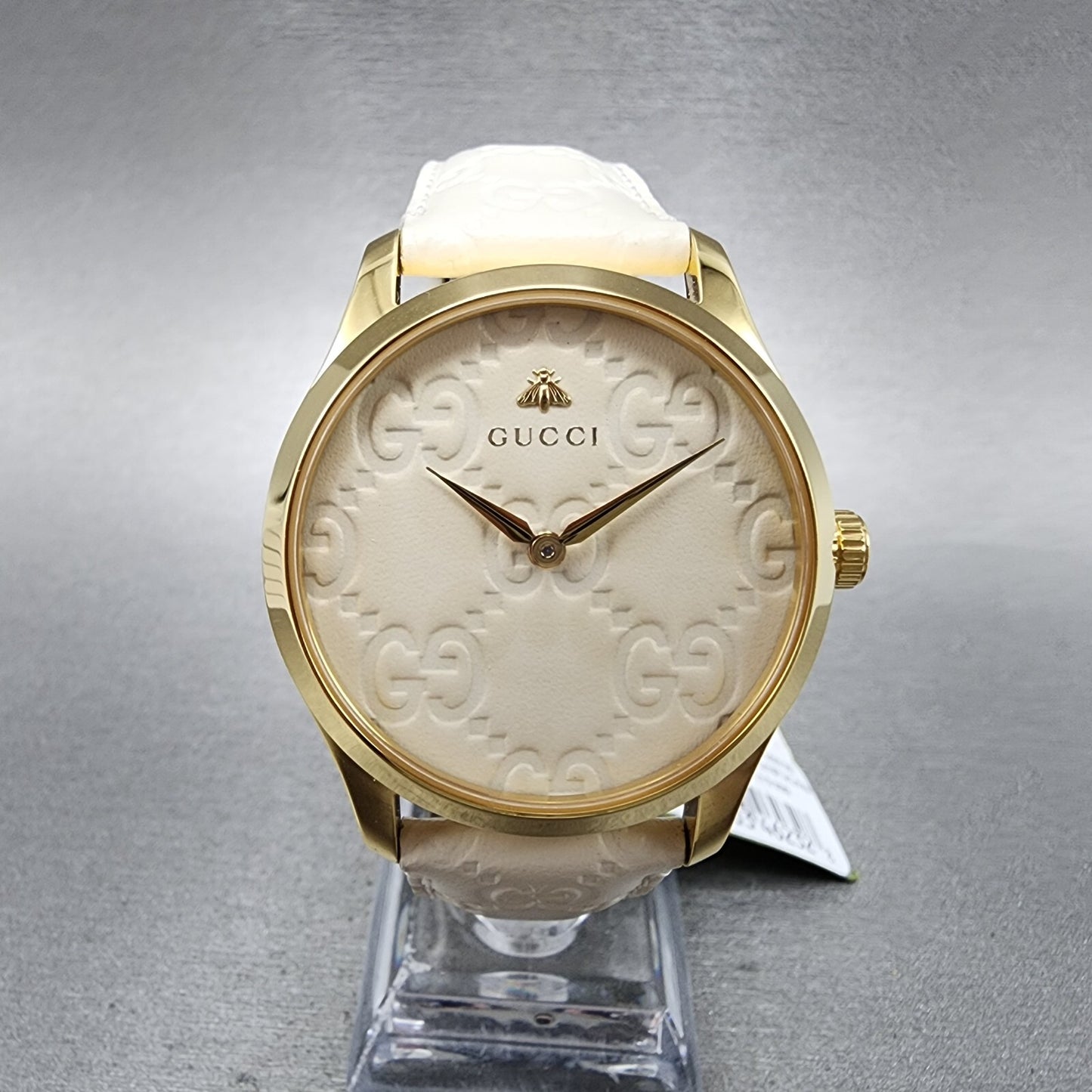 Gucci G-Timeless Watch Women 38mm White Dial Gold Tone Round Leather YA1264033