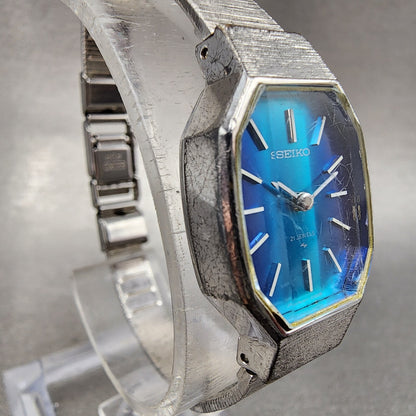 Seiko Watch Women 18mm Blue Dial Silver Tone Manual Octagon 113770 Runs3