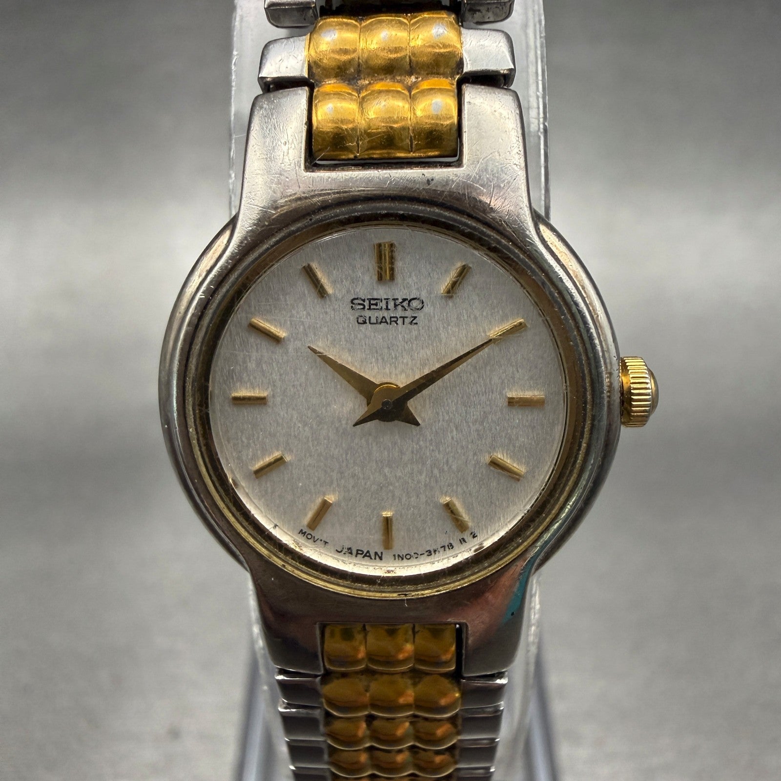 Seiko Watch Women 20mm Silver Dial Two Tone Round 1N00-1A49 Vintage New Battery0
