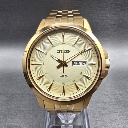 Citizen Watch Men 41mm Gold Dial Gold Tone Daydate 1502-S097835 New Battery0