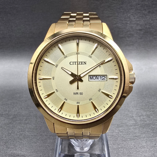 Citizen Watch Men 41mm Gold Dial Gold Tone Daydate 1502-S097835 New Battery0