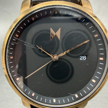 MVMT Boulevard Watch Women 38mm Black Dial Rose Gold Tone Date Leather New BattN1