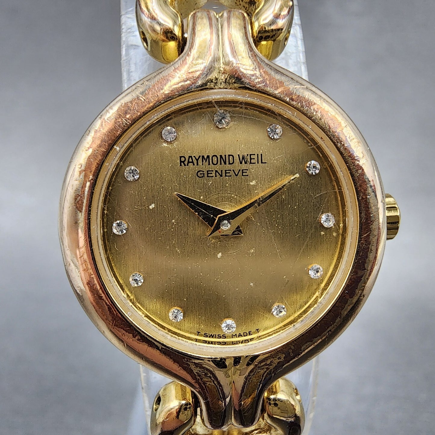 Raymond Weil Watch Women 23mm Gold Dial Gold Plated Round 5878 New Battery