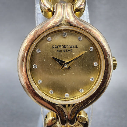 Raymond Weil Watch Women 23mm Gold Dial Gold Plated Round 5878 New Battery