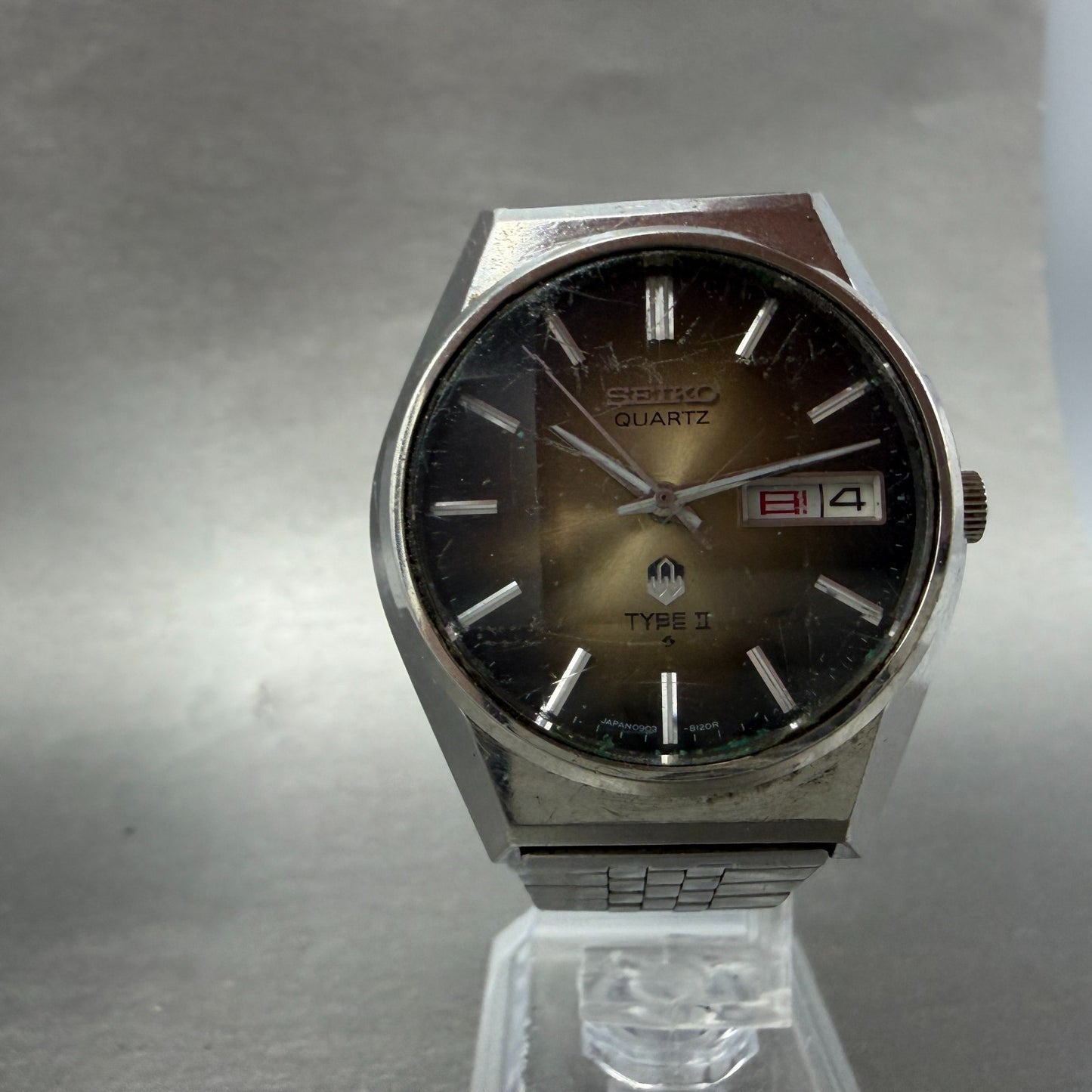 Seiko Type II Watch Men Brown 36mm Dial Silver Tone Daydate 0903-8140 NewBattery5