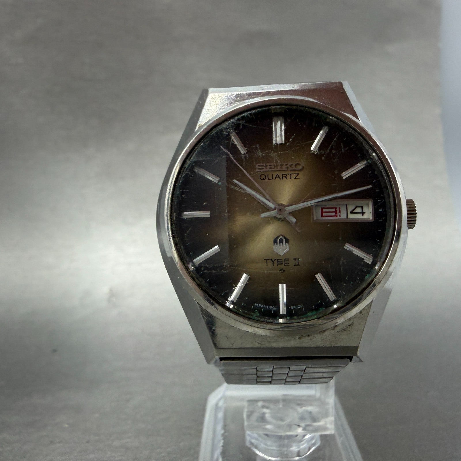 Seiko Type II Watch Men Brown 36mm Dial Silver Tone Daydate 0903-8140 NewBattery5